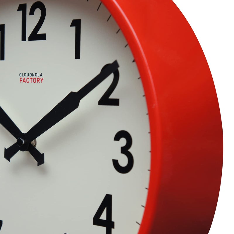Cloudnola Station Metal Wall Clock, Red and White, 12 inch Diameter, Silent Non Ticking, Battery Operated Quartz Movement - Image 2